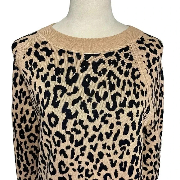 J. Crew Animal Print Leopard Merino Wool Cotton Blend Tan Sweater Women XS NWT - Picture 4 of 8
